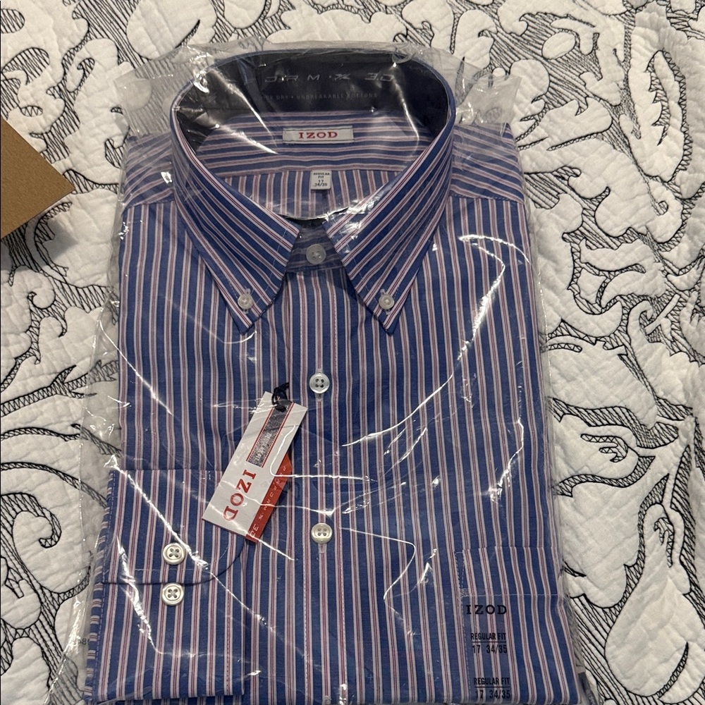 Izod Men's Striped Button Down Shirt - Pink and Blue
